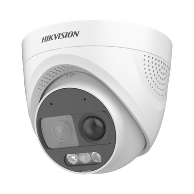 Turret TURBOHD 2 Megapixeles (1080p) / Imagen a color 24/7 / Lente 2.8 mm / Luz Blanca 20 mts / Exterior IP67 / WDR 130dB / Sensor PIR / Sirena Integrada / Estrobo ROJO – AZUL / Micrófono Integrado