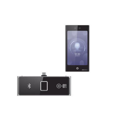 Terminal Facial Min Moe WiFi con pantalla de 7″ y Lector de Huellas, Códigos QR y Bluetooth /  Exterior IP65 / 10,000 rostros y 50,000 tarjetas / Soporta módulo lector de Huella, QR y Bluetooth / HIK-IA