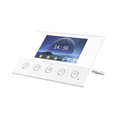Monitor IP/SIP para interior, Wi-Fi, pantalla a color de 4.3″, audio de 2 vías, PoE, 8 interfaces de entrada de alarma.